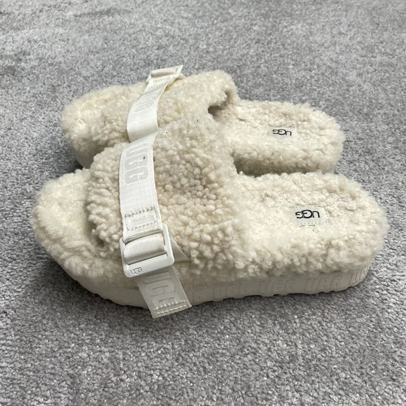 UGG Shearling Paltform Slippers Sandals Womens 8 Cream Lamb Skin Treadlite Wool - Picture 2 of 13